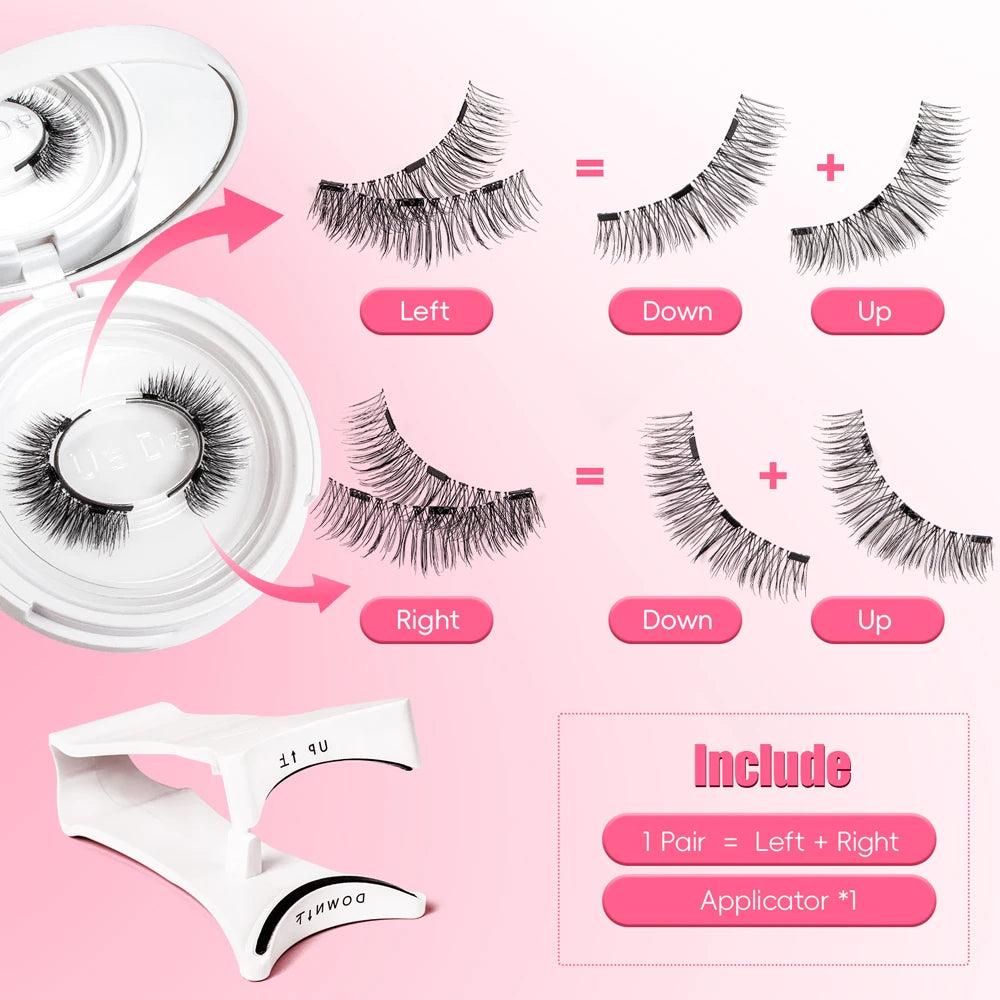 2Pairs Reusable Magnetic Lashes with Magnets Tweezer No Glue Needed D Magnetic Eyelash 3-Step Press on False Eyelash